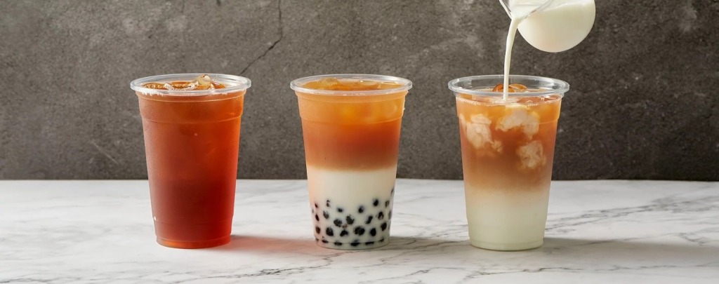 Milk tea drinks with different types of Syrups for bubble tea boba