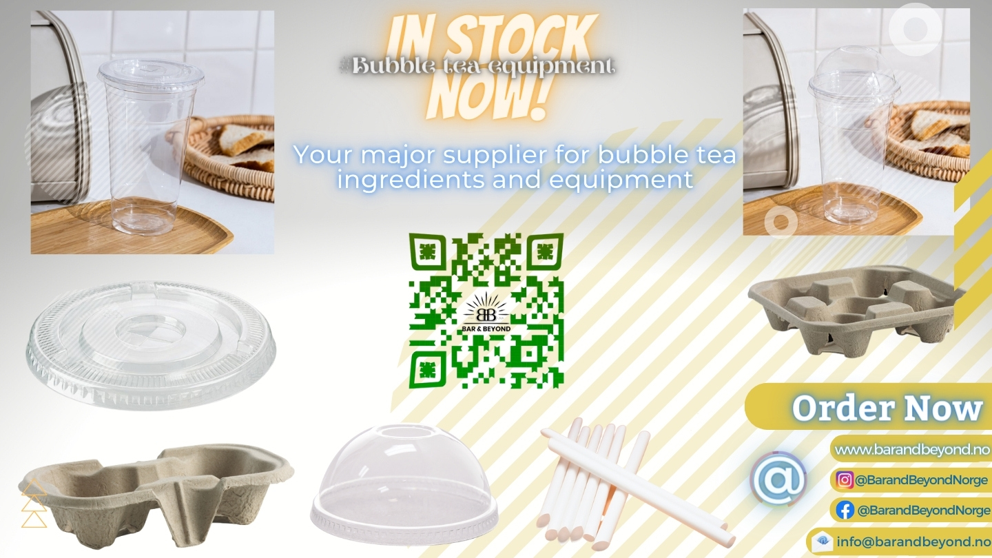 Bubble tea packaging available in stock. You can scan barandbeyond qrcode or order or follow the contact details.